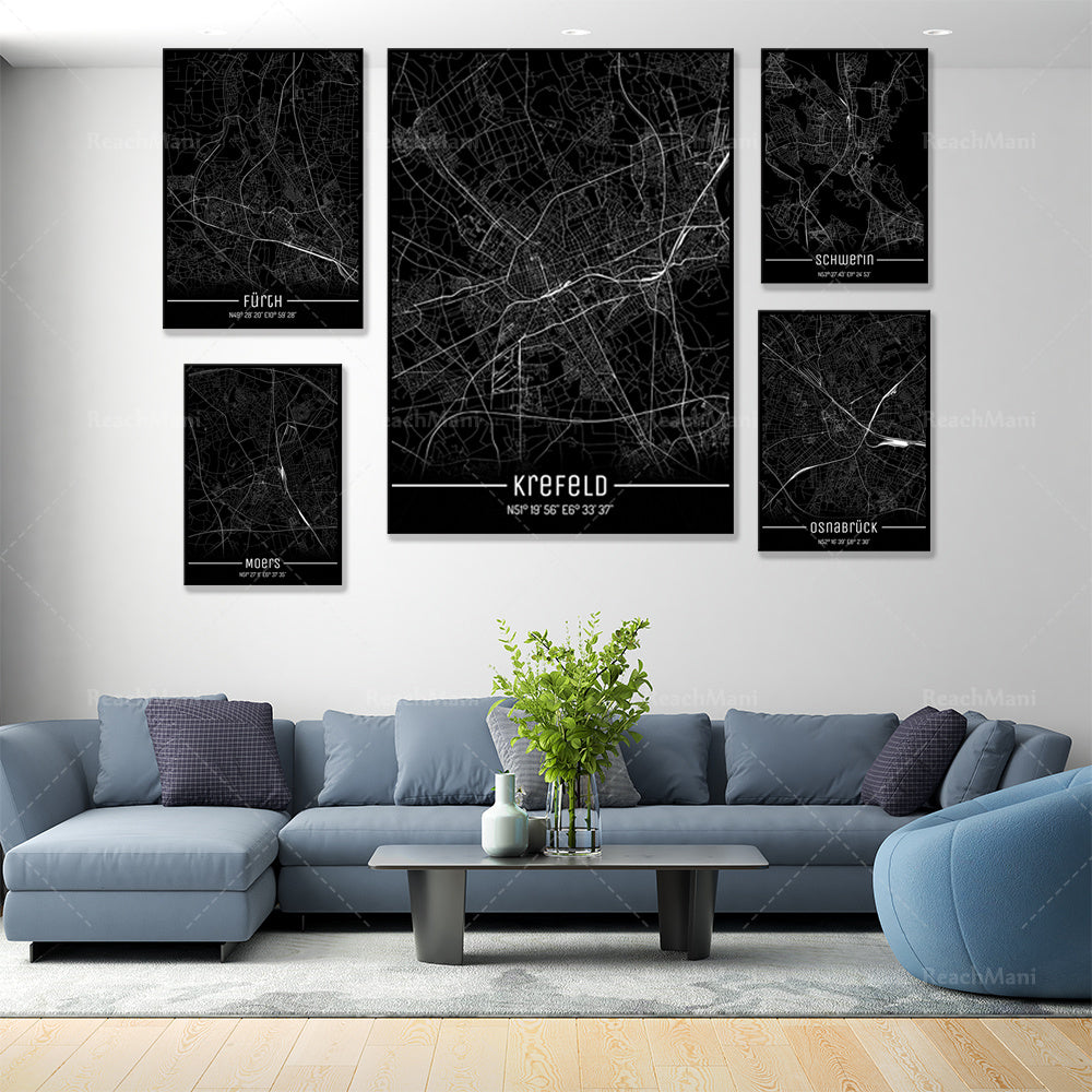 Map  Black Lines Canvas Painting