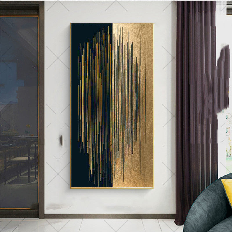 Abstract Black Gold Lines Canvas Painting